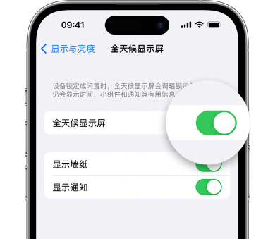 万山苹果15预约维修分享iPhone15如何设置全天候显示屏幕可见 